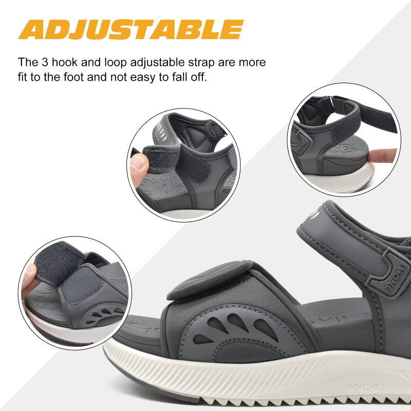 ONCAI Walking Sandals Women,Arch Support Hiking Sandals with Orthotic Outdoor Footbed for Plantar Fasciitis,Water Athletic Platform Sandalias Mujer with 3 Adjustable Strap Grey/White Size 8.5 - Image 3